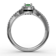 Split Shank Oval Emerald and Diamond Ring