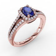 Split Shank Oval Sapphire and Diamond Ring