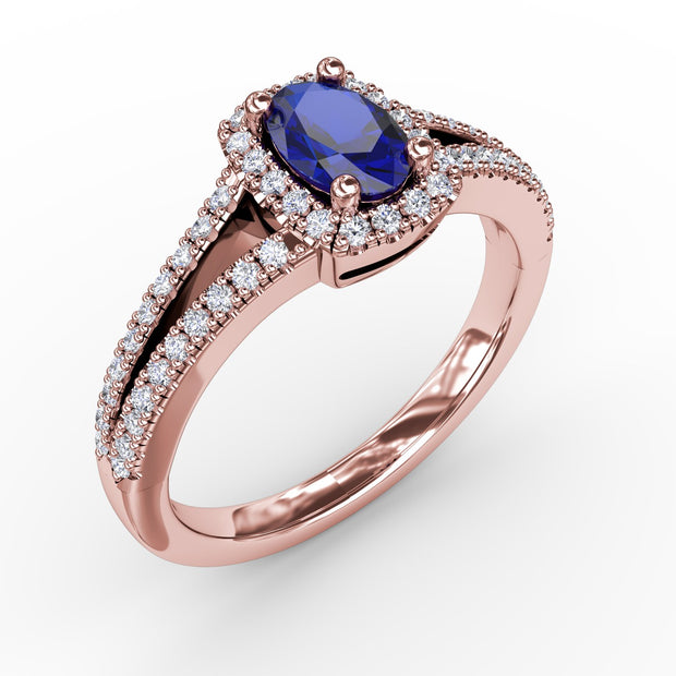 Split Shank Oval Sapphire and Diamond Ring