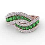 Intertwining Love Emerald and Diamond Ring