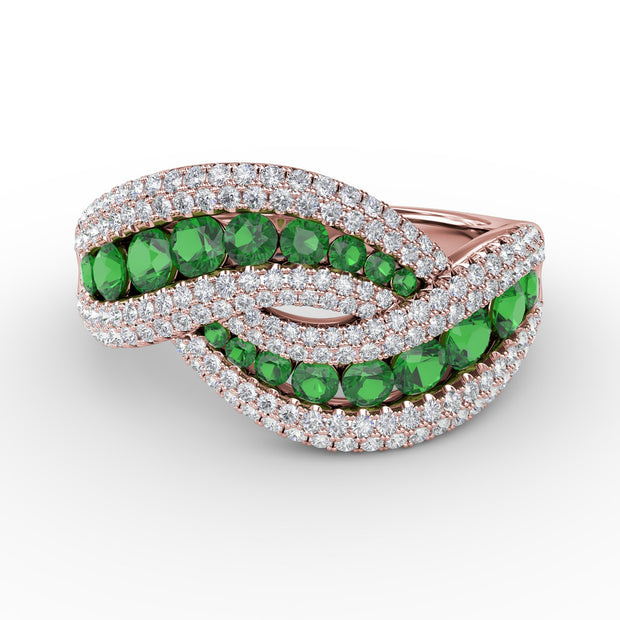 Intertwining Love Emerald and Diamond Ring