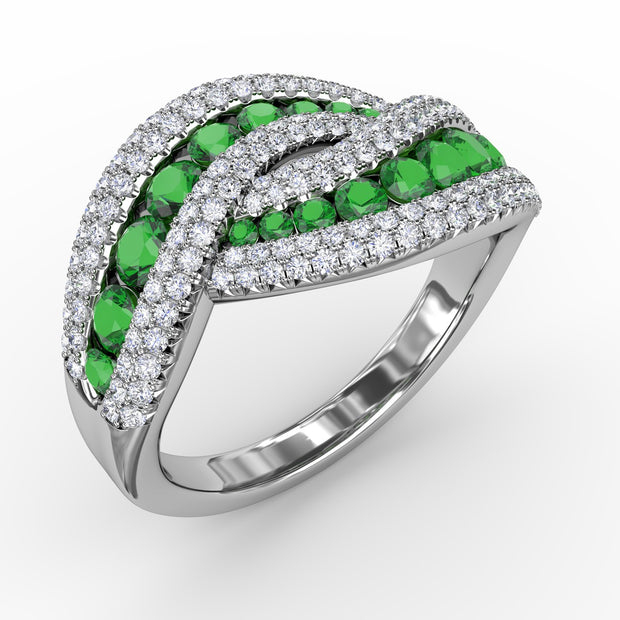 Intertwining Love Emerald and Diamond Ring
