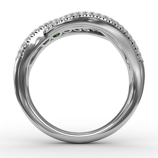 Intertwining Love Emerald and Diamond Ring