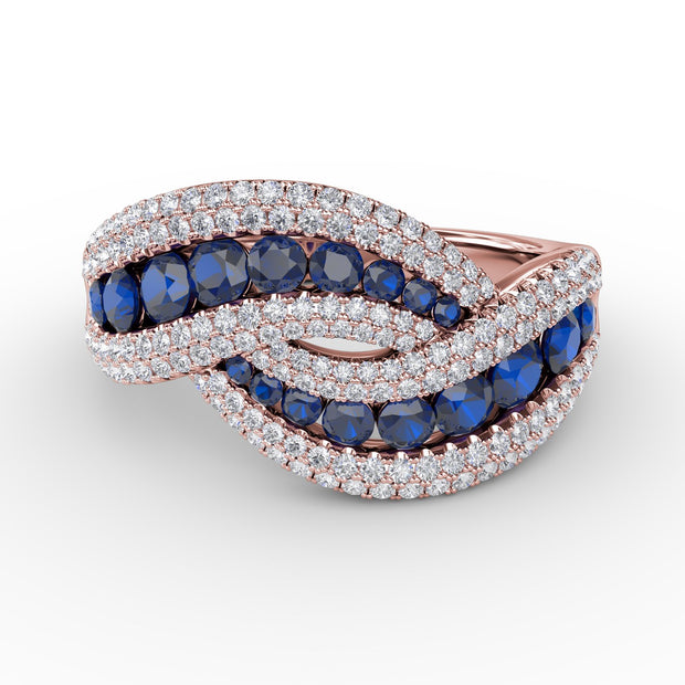Intertwining Love Sapphire and Diamond Ring