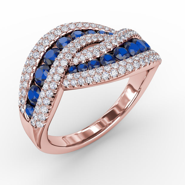 Intertwining Love Sapphire and Diamond Ring