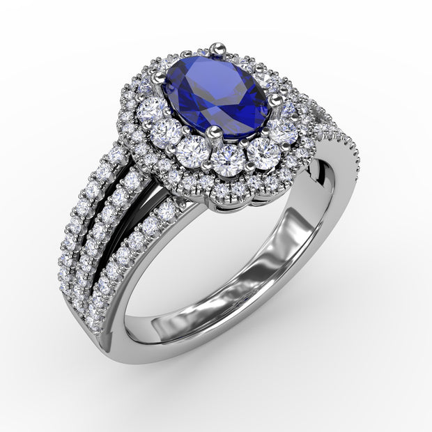 Sapphire and Diamond Triple Row Split Shank Ring