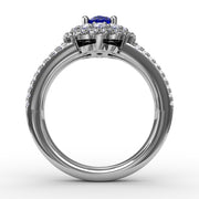 Sapphire and Diamond Triple Row Split Shank Ring