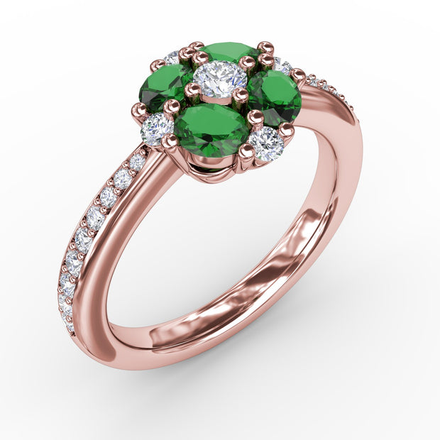 Floral Emerald and Diamond Ring