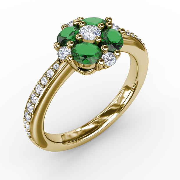 Floral Emerald and Diamond Ring