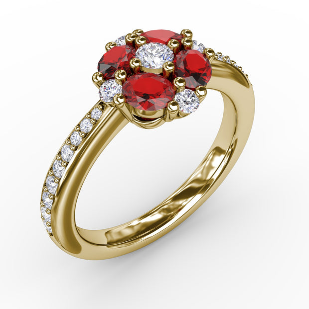 Floral Ruby and Diamond Ring