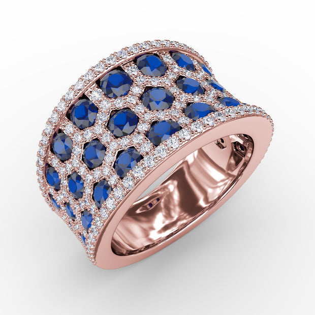 Motif Sapphire and Diamond Ring