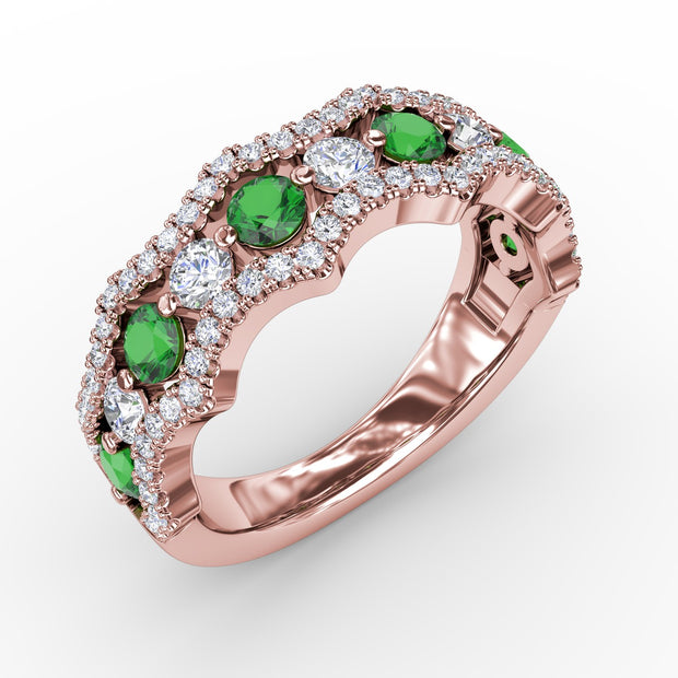 Endless Romance Emerald and Diamond Wave Ring
