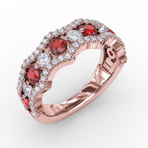 Endless Romance Ruby and Diamond Wave Ring