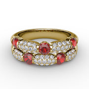 Double Row Ruby and Diamond Ring