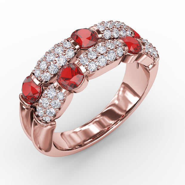 Double Row Ruby and Diamond Ring