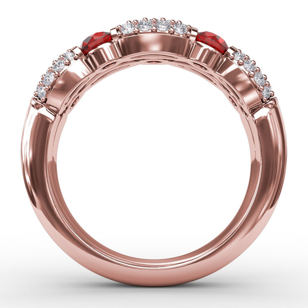 Double Row Ruby and Diamond Ring