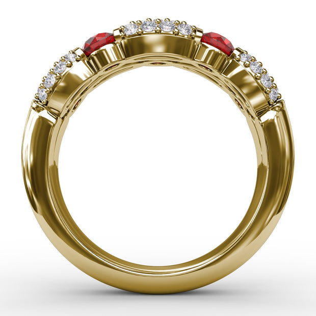 Double Row Ruby and Diamond Ring