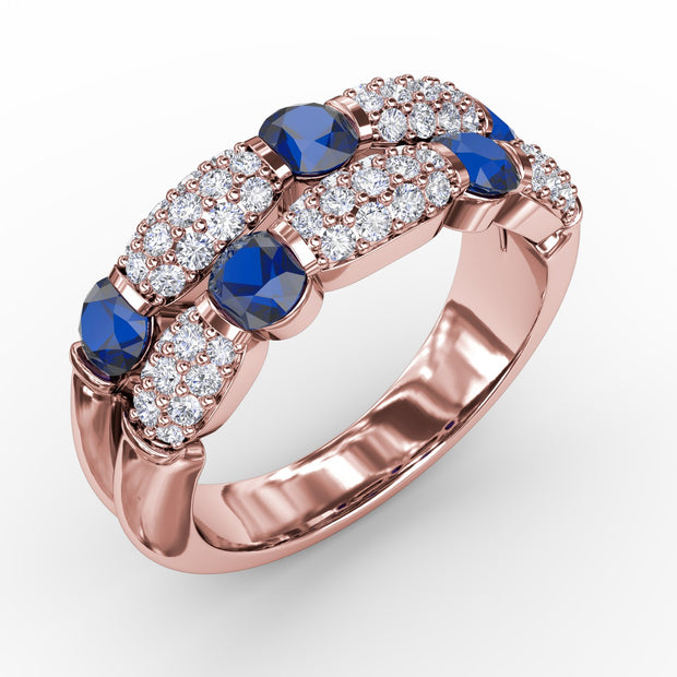 Double Row Sapphire and Diamond Ring