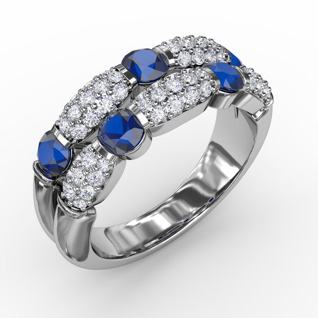 Double Row Sapphire and Diamond Ring