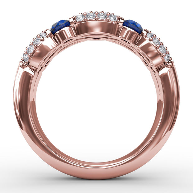 Double Row Sapphire and Diamond Ring