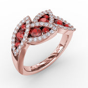 Glam Galore Ruby and Diamond Leaf Ring