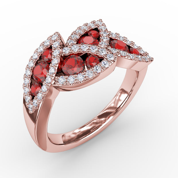 Glam Galore Ruby and Diamond Leaf Ring