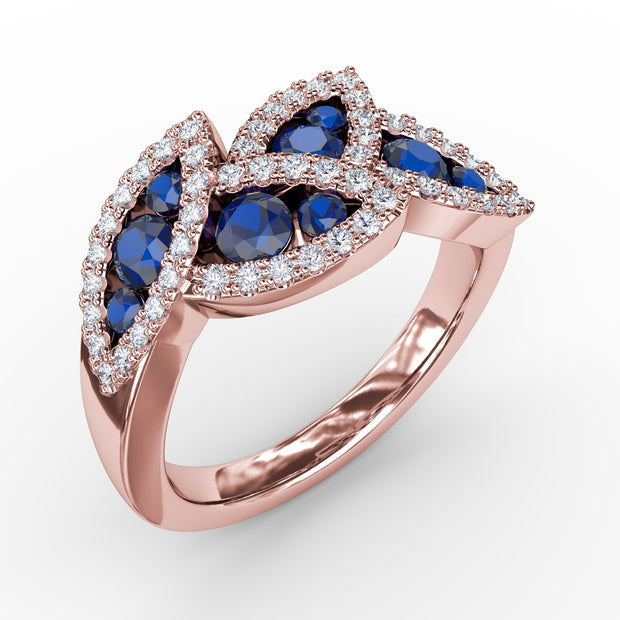 Glam Galore Sapphire and Diamond Leaf Ring