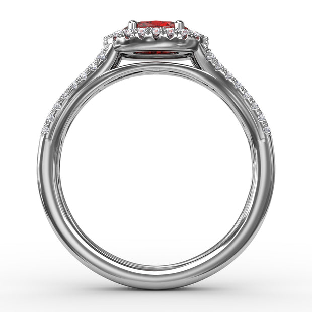Halo Ruby and Diamond Ring