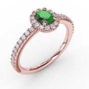 Classic Halo Emerald and Diamond Ring