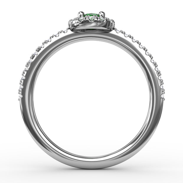 Classic Halo Emerald and Diamond Ring