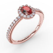 Classic Halo Ruby and Diamond Ring