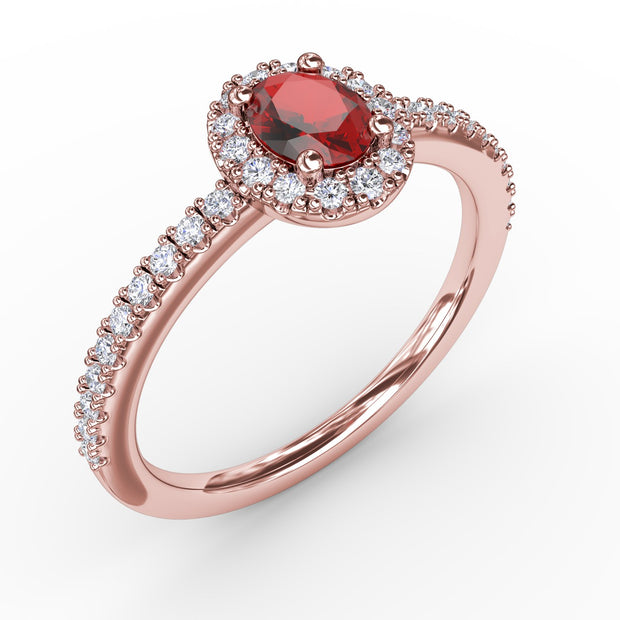 Classic Halo Ruby and Diamond Ring