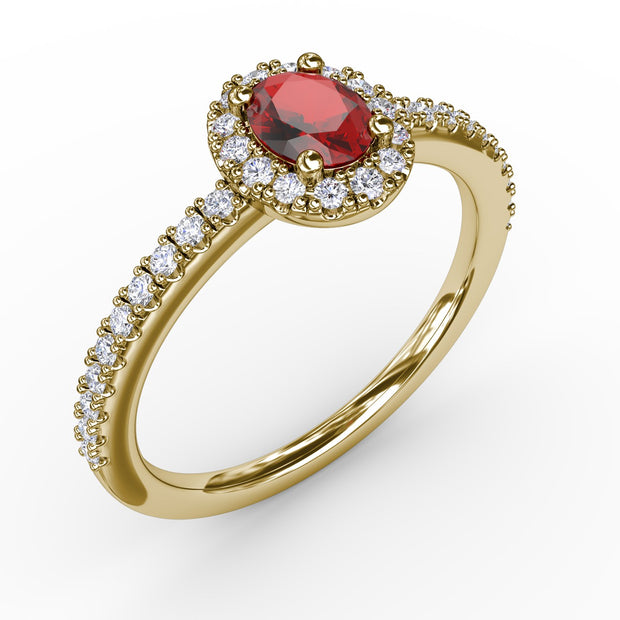Classic Halo Ruby and Diamond Ring