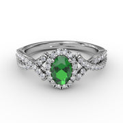 Swirls of Love Emerald and Diamond Twist Ring