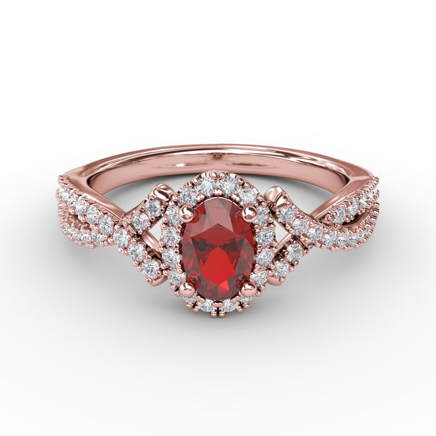 Swirls of Love Ruby and Diamond Twist Ring