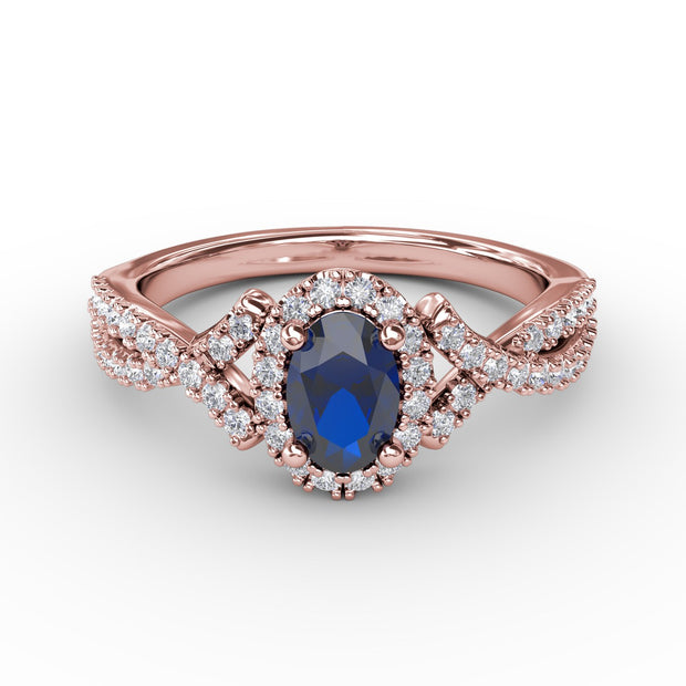 Swirls of Love Sapphire and Diamond Twist Ring