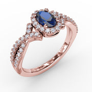 Swirls of Love Sapphire and Diamond Twist Ring
