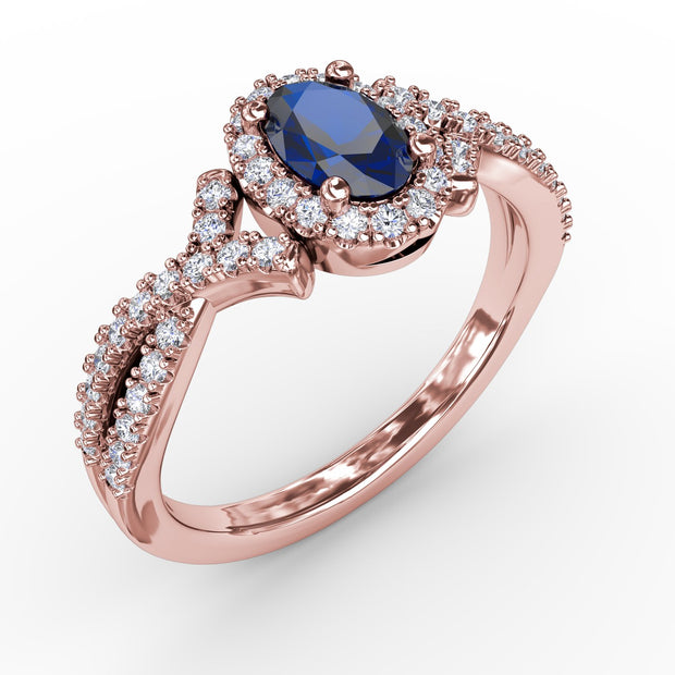Swirls of Love Sapphire and Diamond Twist Ring