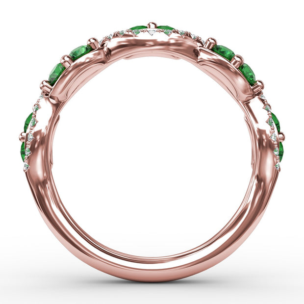 Emerald and Diamond Twist Ring