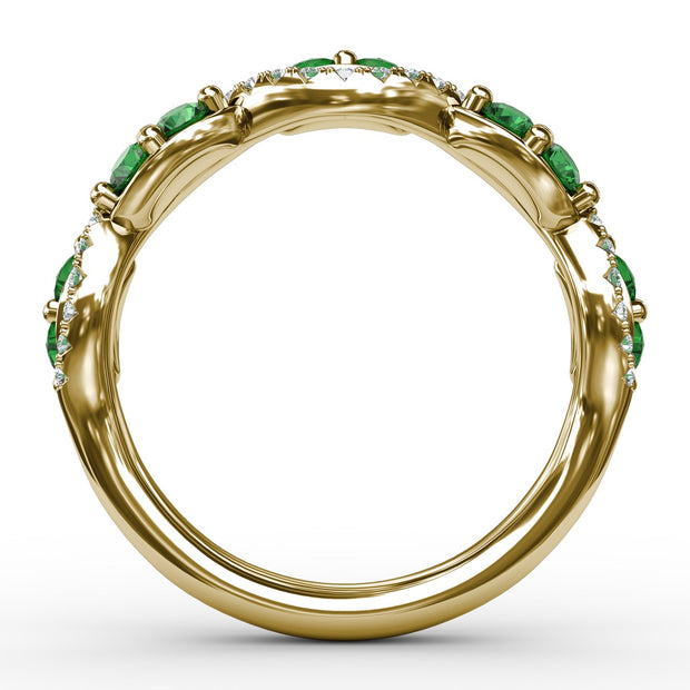 Emerald and Diamond Twist Ring