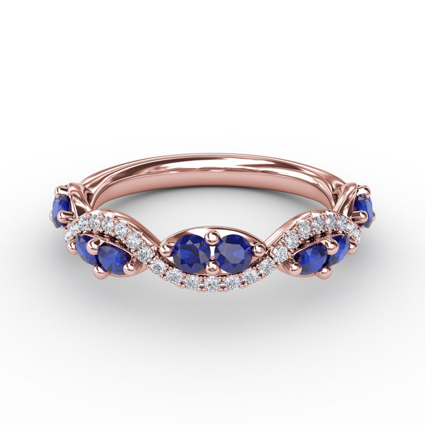 Sapphire and Diamond Twist Ring