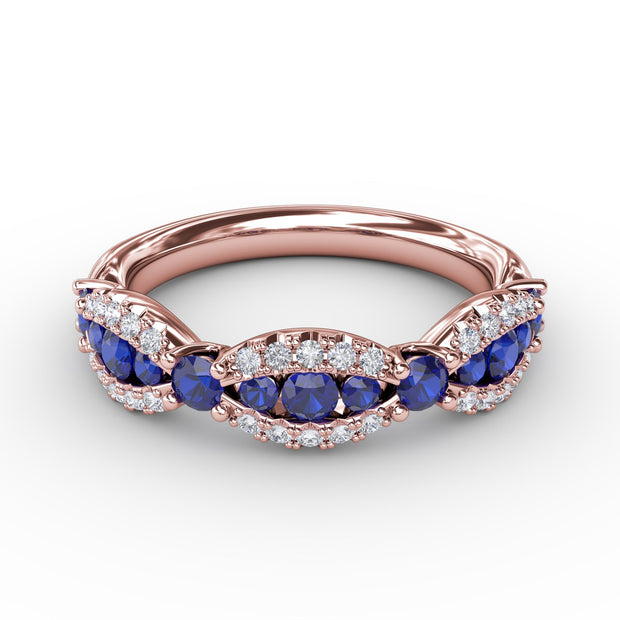 Sapphire and Diamond Scalloped Ring