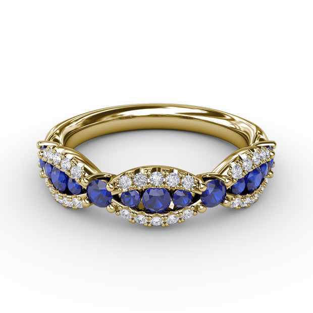 Sapphire and Diamond Scalloped Ring