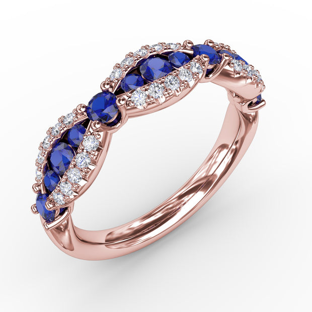 Sapphire and Diamond Scalloped Ring