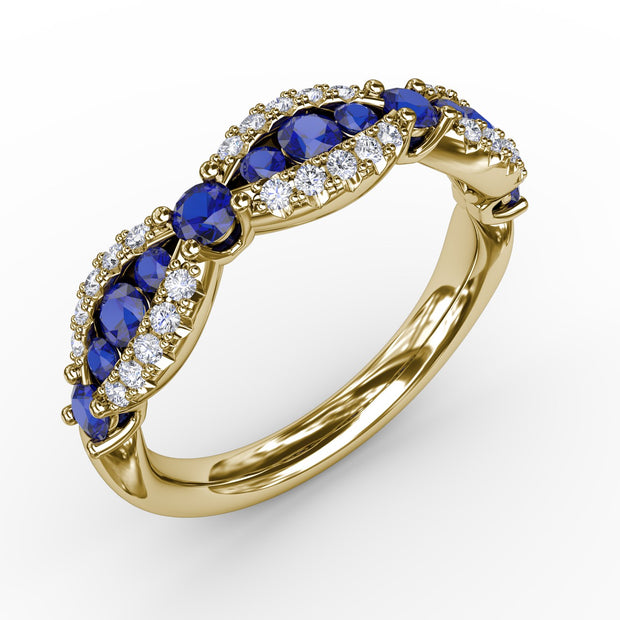 Sapphire and Diamond Scalloped Ring