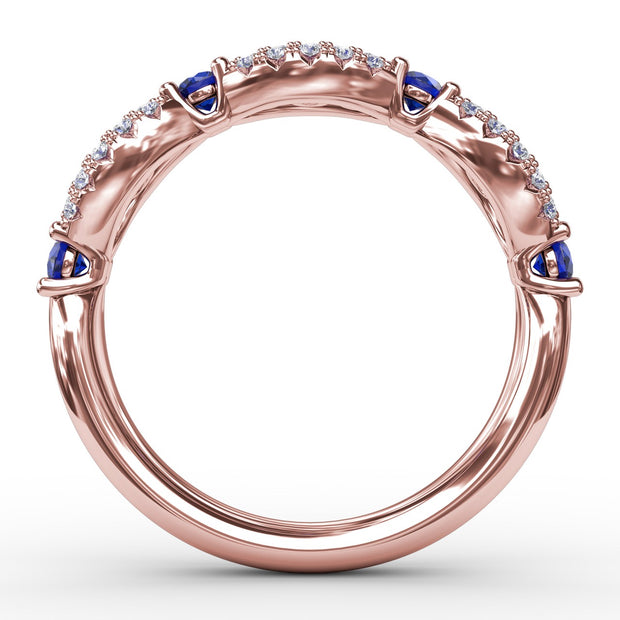 Sapphire and Diamond Scalloped Ring