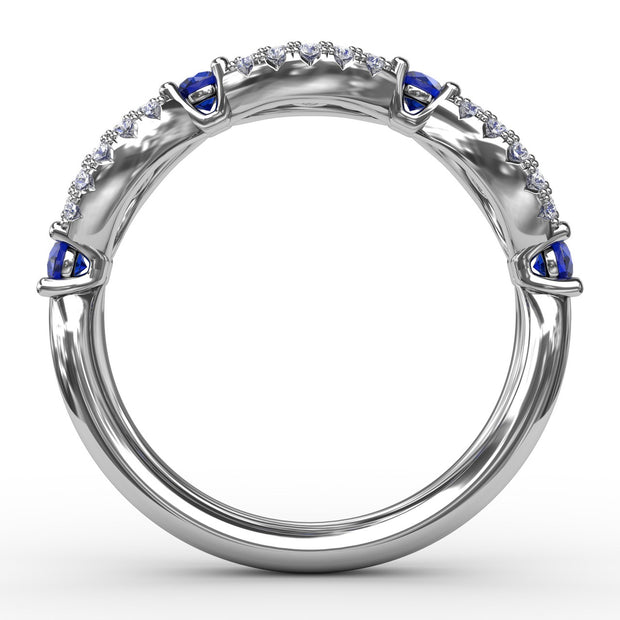 Sapphire and Diamond Scalloped Ring