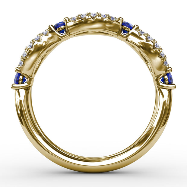 Sapphire and Diamond Scalloped Ring