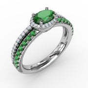 Double Row Oval Emerald and Diamond Ring