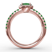Double Row Oval Emerald and Diamond Ring